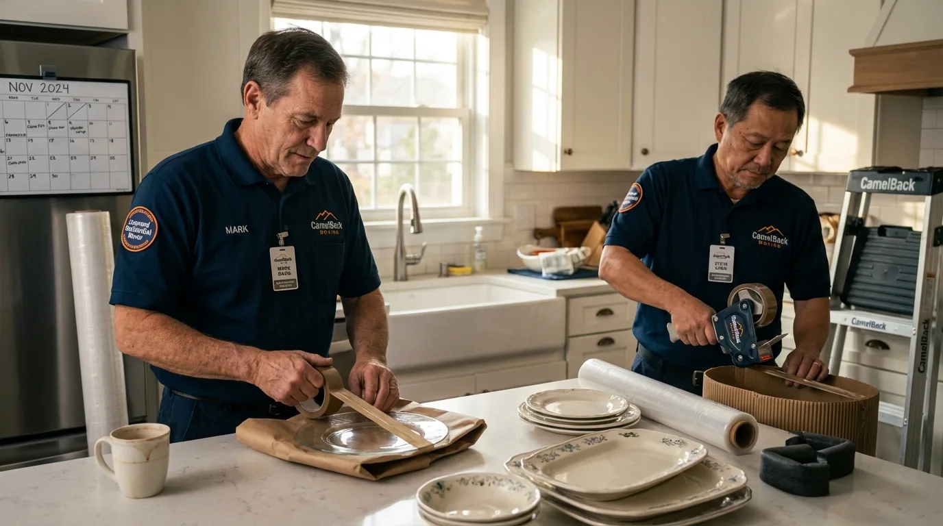 Professional crew packing kitchen dishware in Waurika, OK